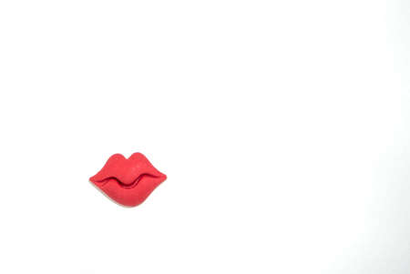 Red lips on white background, sexy conceptの写真素材