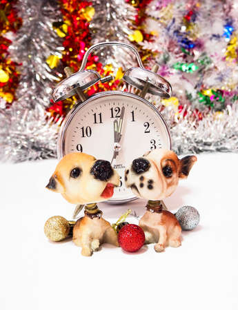Alarm clock on Christmas Background, time to Christmasの写真素材