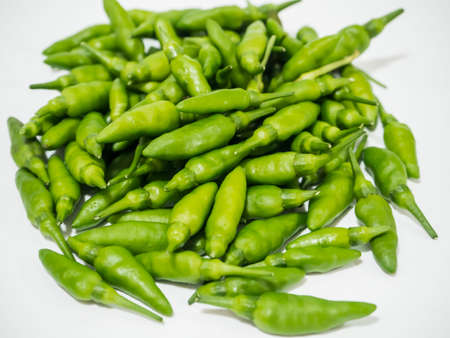 Green little hot chili for cooking Thai foodの写真素材