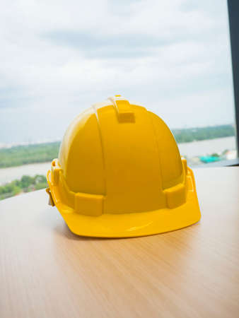 The yellow safety helmet concept security and protectionの写真素材