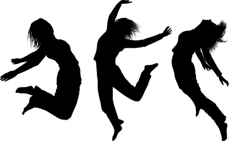 Some silhouettes of jumping girlsのイラスト素材