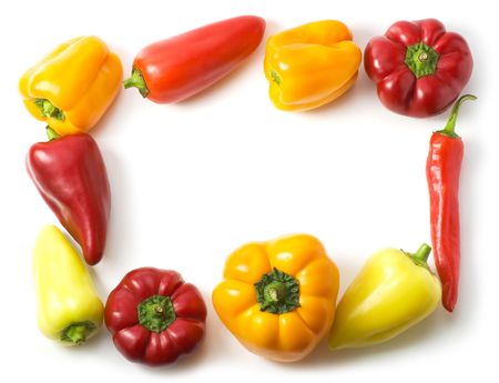 Border made of different peppers isolated with copyspaceの写真素材