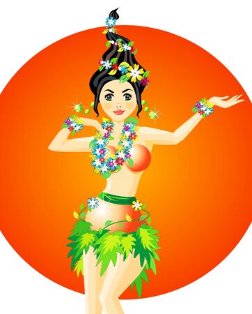 hula dancer with garlands of flowerのイラスト素材