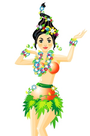 Vector illustration of hula dancer with garlands of flowerのイラスト素材
