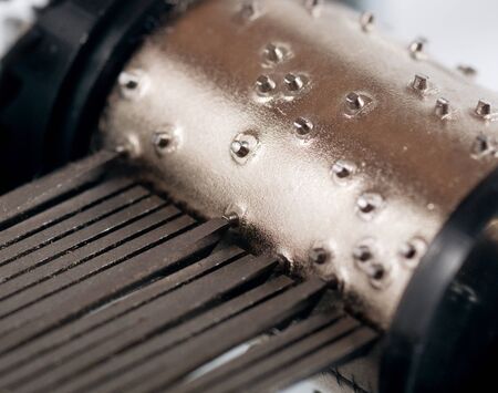 Closeup of musical box contents with comb and pinsの写真素材