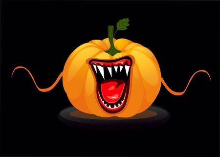 Halloween card with a screaming scary pumpkinの写真素材