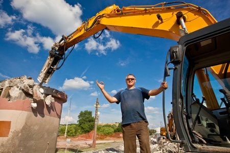Demolition Expert pointing OK hand gestureの写真素材
