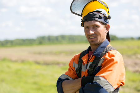 Portrait positive landscaper man worker gardener