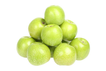 Ripe Green apples isolated on a white backgroundの写真素材