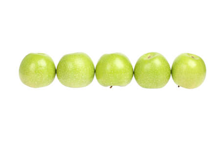 Ripe Green apples isolated on a white backgroundの写真素材