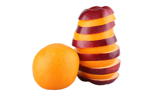 sliced apple and orange slicesの写真素材