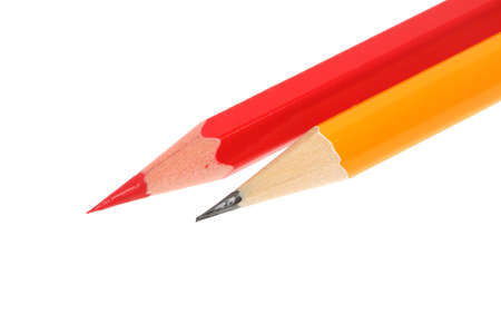 simple graphite and red pencils isolated on a white backgroundの写真素材