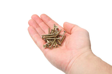 yellow metal screw isolated on a white background