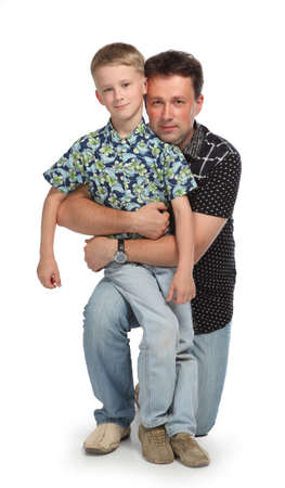 father and son isolated on white backgroundの写真素材