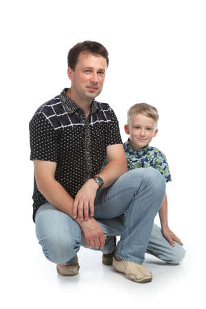 father and son isolated on white backgroundの写真素材
