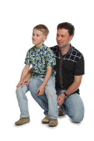 father and son isolated on white backgroundの写真素材