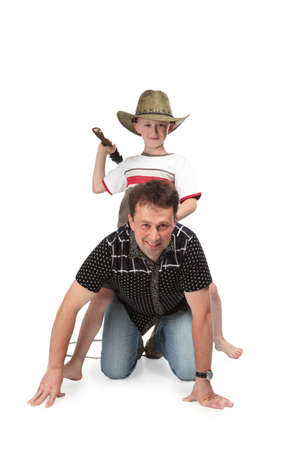 father and son isolated on white backgroundの写真素材