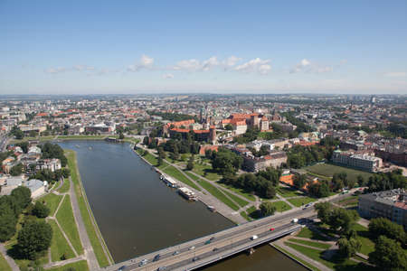 Polish city of Krakow, the view from the heights of the Wawel Castleの写真素材