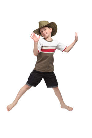 The boy, the teenager is jumping isolated on white backgroundの写真素材