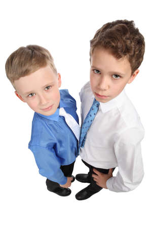 two boys isolated on white backgroundの写真素材