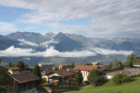 Alpine landscape switzerland town of Nendazの写真素材