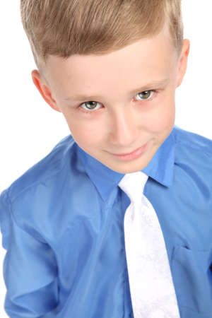 portrait of a boy isolated on white backgroundの写真素材