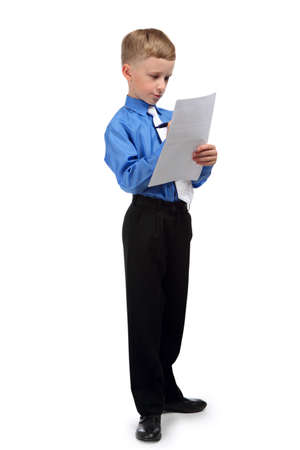 Portrait of a boy in a business suit isolated on white backgroundの写真素材