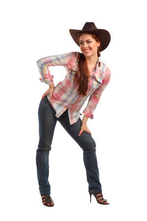 girl cowboy isolated on a white backgroundの写真素材