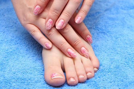 Women's hands with a nice manicureの写真素材