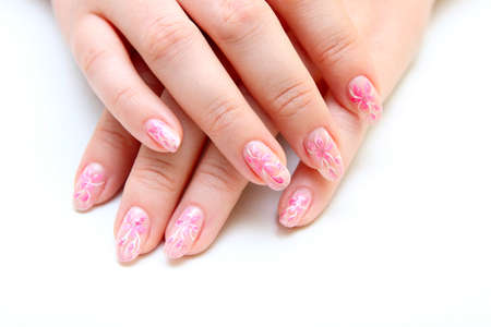 Women's hands with a nice manicureの写真素材
