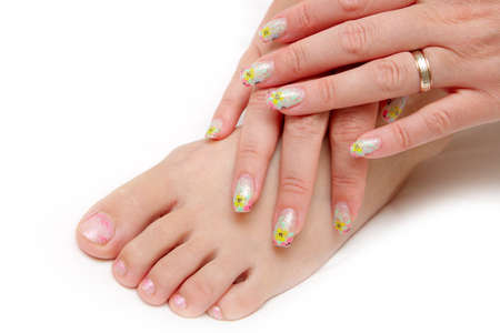 Women's hands with a nice manicureの写真素材