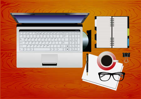 office equipment on the wooden tableのイラスト素材