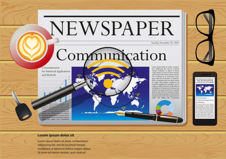 newspaper on the wooden tableのイラスト素材