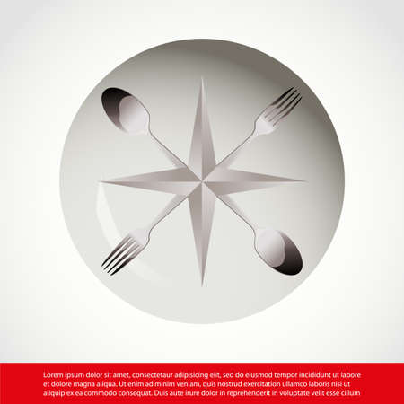 fork,spoon on dish and compass iconのイラスト素材