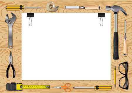 tools on a wooden backgroundのイラスト素材