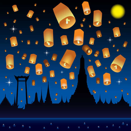 loy krathong festival backgroundのイラスト素材
