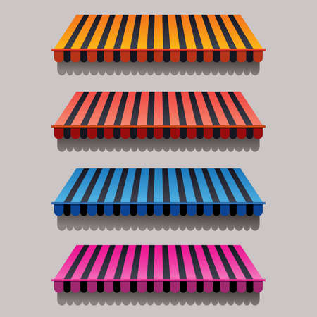 Set of striped awnings for shop and marketplaceのイラスト素材