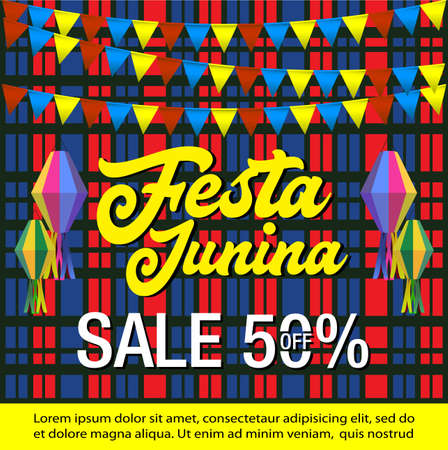 Festa Junina sale banner ,brazil festival sale background, Latin America Traditional Festa Junina sale backgroundのイラスト素材
