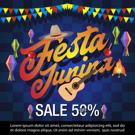 Festa Junina sale banner ,brazil festival sale background, Latin America Traditional Festa Junina sale backgroundのイラスト素材