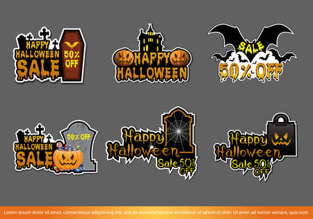 Halloween badge and label sticker collection. Halloween Party, Happy Halloween for sticker, label, banner. Vector illustrationのイラスト素材