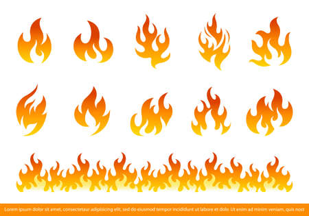 Fire Flames Icon Set Flat Style. Set of red and orange fire flame. Vector illustrationのイラスト素材