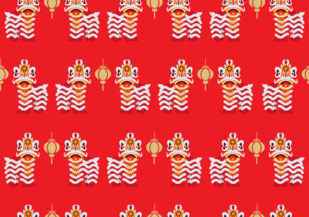 Chinese Lanterns and Lion Dance seamless pattern background.  Chinese Lanterns and Lion Dance pattern.のイラスト素材