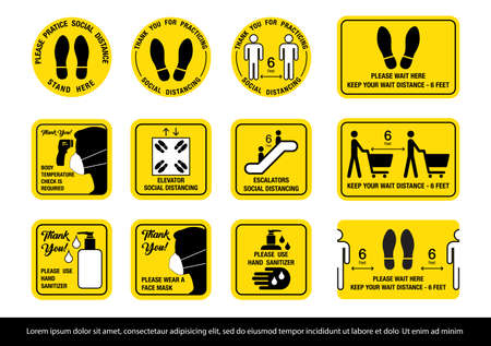Set of Social Distancing Signs Vector Illustrationのイラスト素材