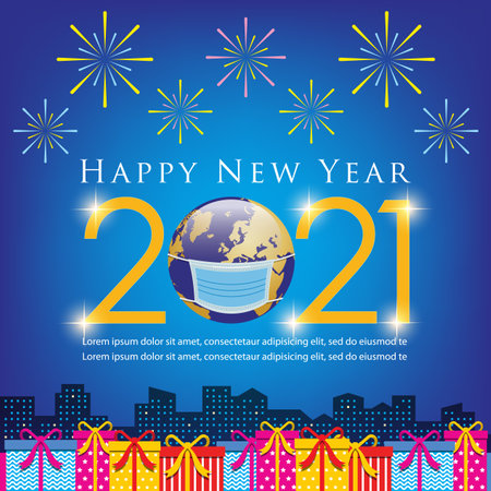Happy New Year 2021 Concept banner template. Vector Illustrationのイラスト素材