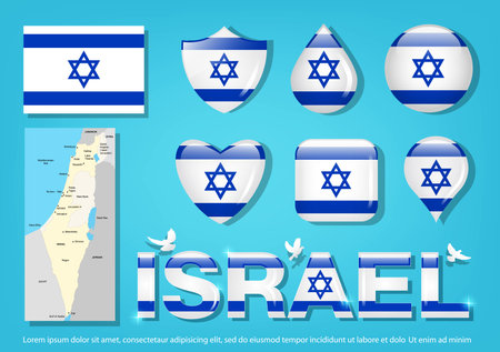 Flag of Israel. Israel Flag Icon Set In Different Shapes. Vector Illustration.のイラスト素材