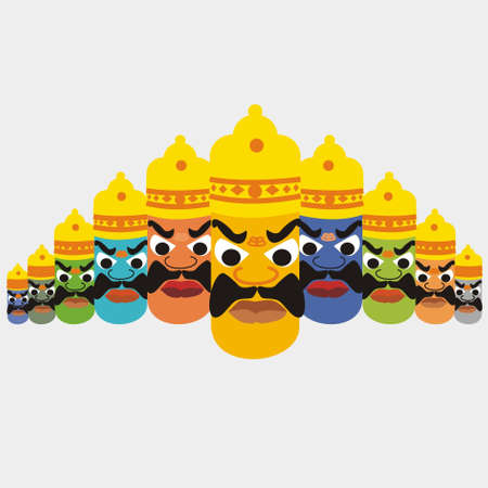 Ravan with Colourfull 10 headsのイラスト素材