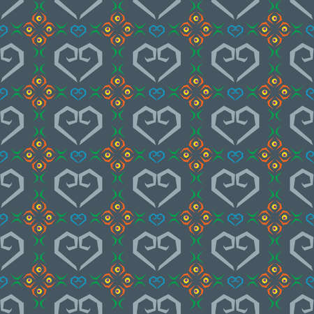 Seamless pattern vector heart and flower in blue background