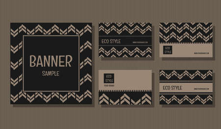 Simple Banner and business card Eco style collection set.Doodle banner and business card collection.のイラスト素材