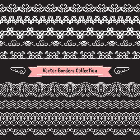 Seamless vector border pattern heart and flower collection set.のイラスト素材