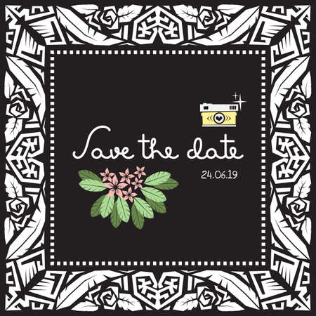 Doodle vector pattern ethnic tribal style frame.のイラスト素材